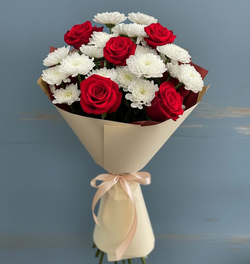 Букет цветов из: Розы и Хризантемы в Гиагинском