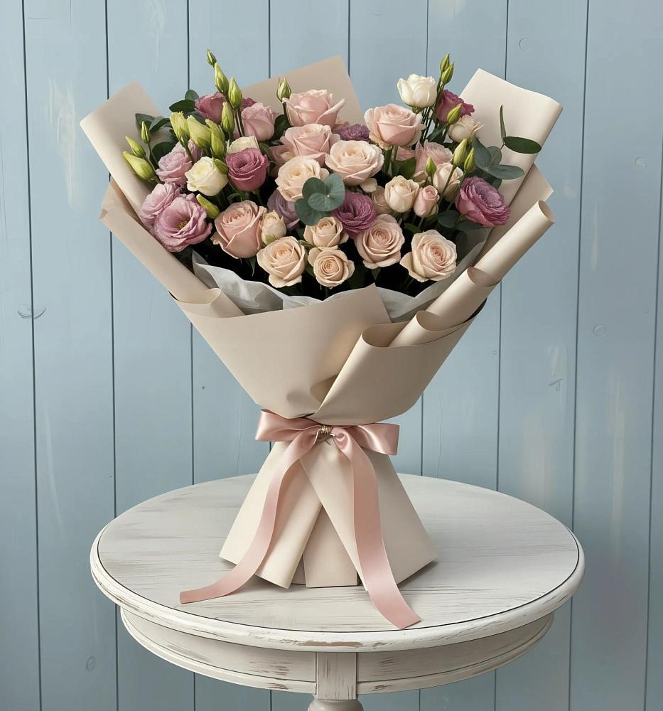 Букет цветов из: Розы и Лизиантусы в Гиагинском