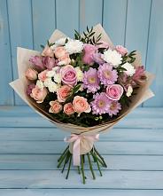 Букет цветов из:  Хризантемы, Розы и Альстромерии в Гиагинском