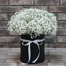Цветочная композиция из Гипсофила в шляпной коробке в Гиагинском